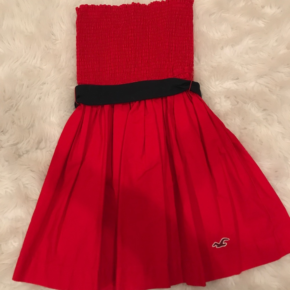 Red strapless dress